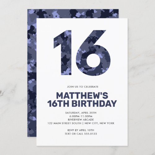 16TH Birthday, Blue Camo Personalized Teen