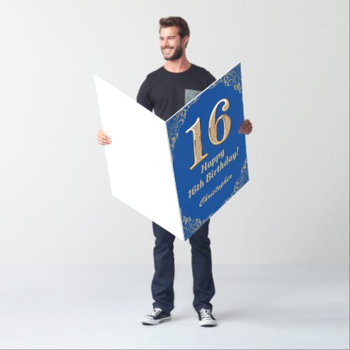 16th Birthday Blue & Gold Glitter Extra Large