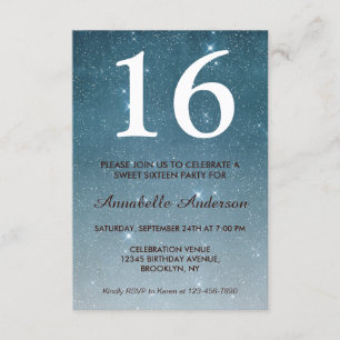 16th Birthday Blue Midnight Sky Star Sweet Sixteen Invitation