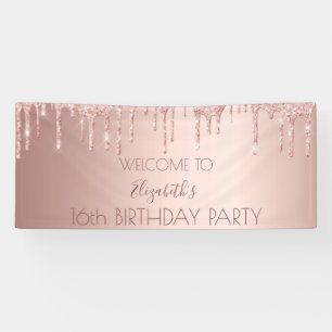 16th birthday blush rose gold drips welcome banner