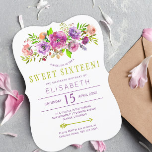16th birthday boho floral chic sweet sixteen invitation