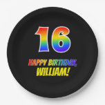 [ Thumbnail: 16th Birthday: Bold, Fun, Simple, Rainbow 16 Paper Plates ]