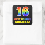 [ Thumbnail: 16th Birthday: Bold, Fun, Simple, Rainbow 16 Sticker ]