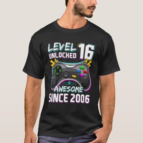 16Th Birthday Boy Level 16 Unlocked Awesome 2006 V T_Shirt