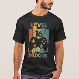 16th Birthday Boys Level 16 Unlocked Video Gamer T-Shirt
