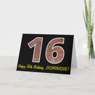 16th Birthday - Brick Wall Pattern "16" w/ Name Card