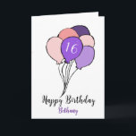 16th birthday bunch of pink & purple balloons card<br><div class="desc">16th birthday card with a purple and pink bunch of balloons design.  
This card has a modern look and is perfect for a daughter,  niece or granddaughter on her sixteenth birthday.
The age,  girl's name and inside message can all be customized as desired.</div>