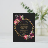 16th birthday burgundy floral gold geometric black postcard (Standing Front)