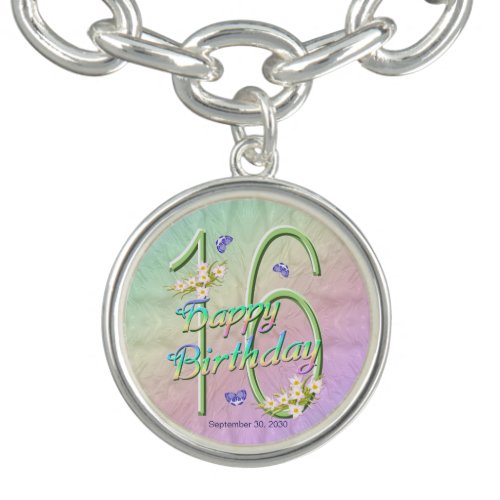 16th Birthday Butterflies and Rainbows Custom Charm Bracelet