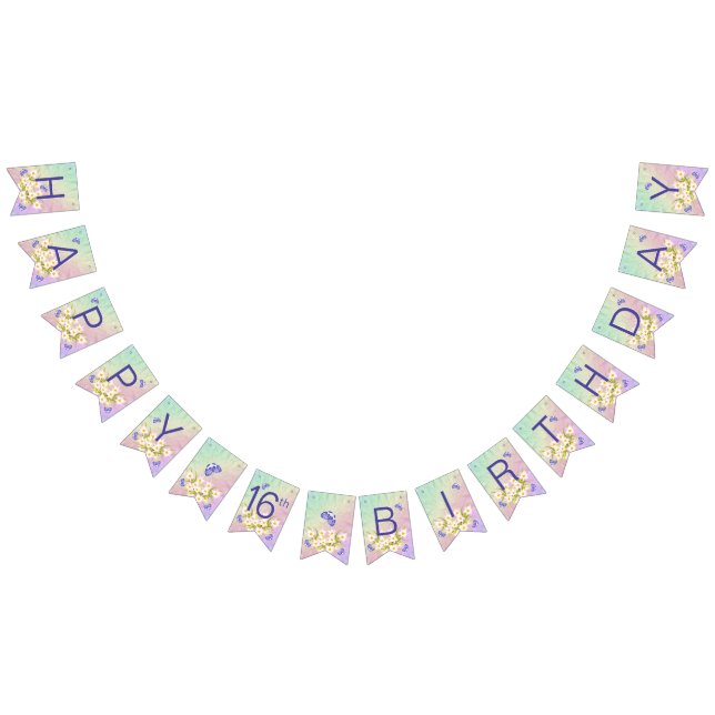 16th Birthday Butterfly Rainbow Garden Bunting Flags (All)