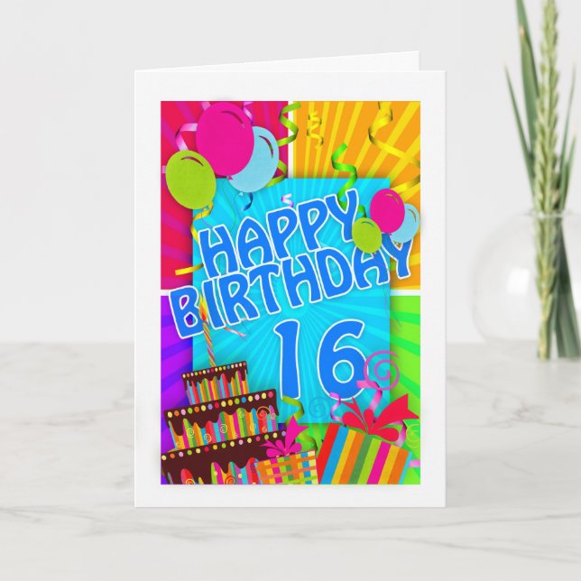16th birthday card bright and colorful - cake (Front)