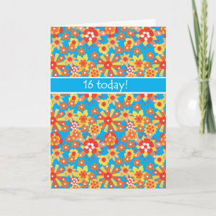16th Birthday Card, Ditsy Orange Flowers Card
