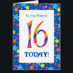 16th Birthday Card for Friend, Stripes and Stars<br><div class="desc">A bright and colourful 16th Birthday Card for a Friend,  with striped numbers and a starry border,  from a digital design by Judy Adamson. You can change the inside message if you wish.</div>