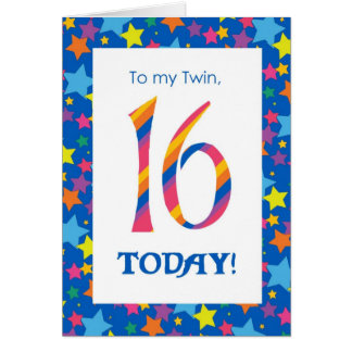 16th Birthday Card for Twin, Stripes and Stars