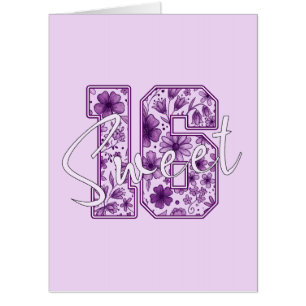 16th Birthday Card Sweet 16 - Purple Floral Number