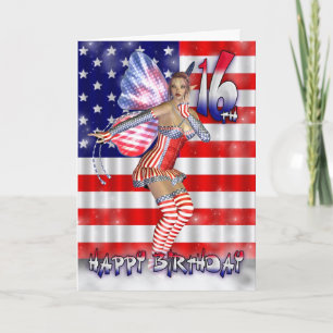 16th Birthday Card with Fairy in stars and stripes