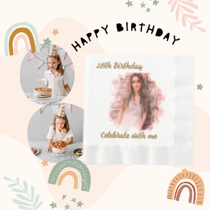 16th Birthday Celebrate with Me, Modern Girl Photo Napkins