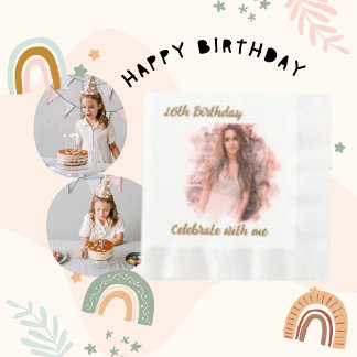 16th Birthday Celebrate with Me, Modern Girl Photo Napkins