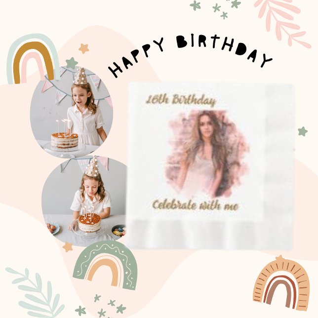 16th Birthday Celebrate with Me, Modern Girl Photo Napkins (Creator Uploaded)