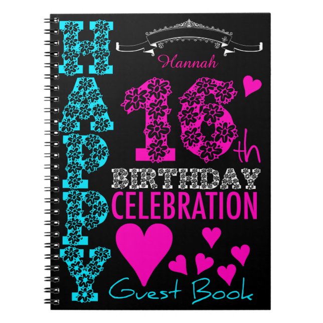 16th Birthday Celebration Personalized Guest Book (Front)