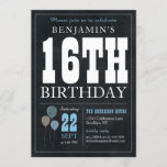 16th Birthday Chalkboard Blue Balloon Rustic Chic Invitation<br><div class="desc">Rustic Vintage Chalkboard White Blue Balloon 16th Birthday Party Invitation</div>