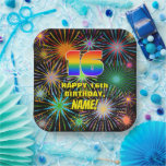 [ Thumbnail: 16th Birthday: Colorful, Fun Celebratory Fireworks Paper Plates ]
