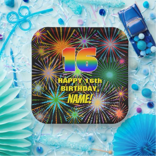 16th Birthday Colorful Fun Celebratory Fireworks Paper Plates