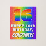 [ Thumbnail: 16th Birthday: Colorful, Fun Rainbow Pattern # 16 Jigsaw Puzzle ]