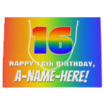 [ Thumbnail: 16th Birthday: Colorful, Fun Rainbow Pattern # 16 Gift Bag ]