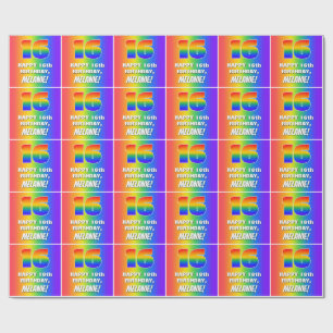 16th Birthday: Colorful, Fun Rainbow Pattern # 16 Wrapping Paper