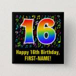 [ Thumbnail: 16th Birthday: Colorful Music Symbols, Rainbow 16 Button ]