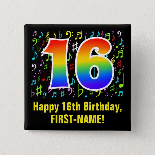 16th Birthday Colorful Music Symbols Rainbow 16 Button