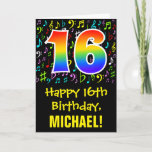 [ Thumbnail: 16th Birthday: Colorful Music Symbols + Rainbow 16 Card ]
