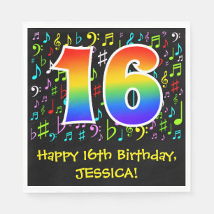 16th Birthday - Colorful Music Symbols, Rainbow 16 Napkins