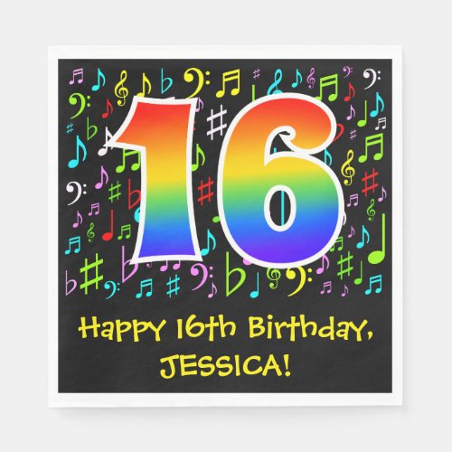 16th Birthday _ Colorful Music Symbols Rainbow 16 Napkins