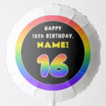 [ Thumbnail: 16th Birthday: Colorful Rainbow # 16, Custom Name Balloon ]