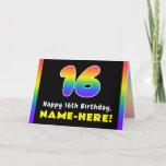 [ Thumbnail: 16th Birthday: Colorful Rainbow # 16, Custom Name Card ]