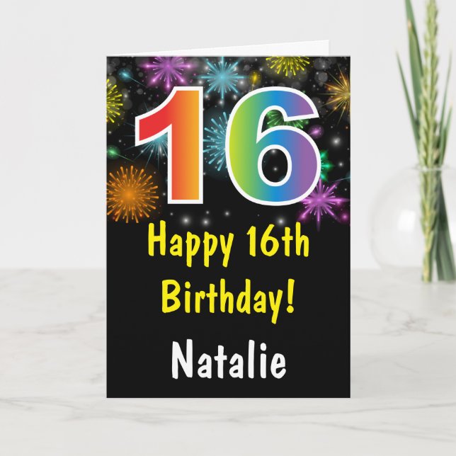 16th Birthday Colorful Rainbow Fireworks Card (Front)