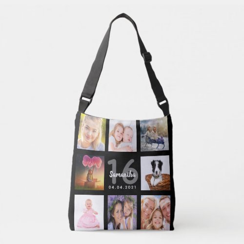 16th birthday custom photo collage girl black crossbody bag