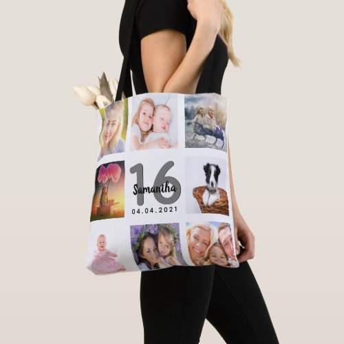 16th birthday custom photo collage girl white tote bag