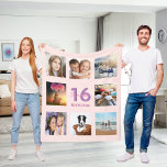 16th birthday custom photo collage rose gold pink fleece blanket<br><div class="desc">A gift for a girl's 16th birthday, celebrating her life with a collage of 8 of your photos of her friends, family, interest or pets. Personalize and add her name, age 16 and a date. Date of birth or the date of the birthday party. Pink and purple colored letters. Girly...</div>