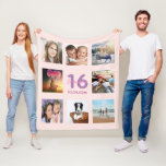 16th birthday custom photo collage rose gold pink fleece blanket<br><div class="desc">A gift for a girl's 16th birthday, celebrating her life with a collage of 8 of your photos of her friends, family, interest or pets. Personalize and add her name, age 16 and a date. Date of birth or the date of the birthday party. Pink and purple colored letters. Girly...</div>