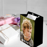 16th birthday custom photo hello 16 boy medium gift bag<br><div class="desc">Template for Your photo.  White text overlay: Hello 16!  A gift bag for a 16th birthday party for him.  Black bacground color.</div>