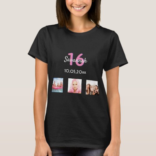 16th birthday custom photo pink monogram girl T_Shirt