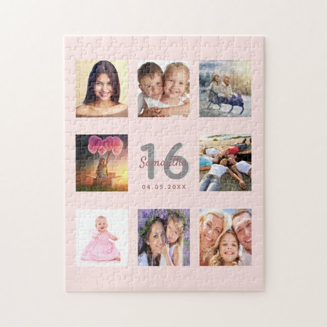 16th birthday custom photo rose gold blush pink jigsaw puzzle (Vertical)