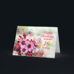 16th Birthday Day Pink Flowers Add A Name Card<br><div class="desc">Add a name to personalize a lovely card. A wonderful 16th birthday card. Pink hellebore flowers,  also known as the christmas rose,  set against a background of red leaves from the cotinus shrub.</div>