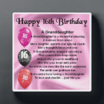 16th Birthday Design Granddaughter Poem Plaque<br><div class="desc">A great personalised gift for a granddaughter on her 16th birthday 

This item can be personalised or just purchased as it is</div>