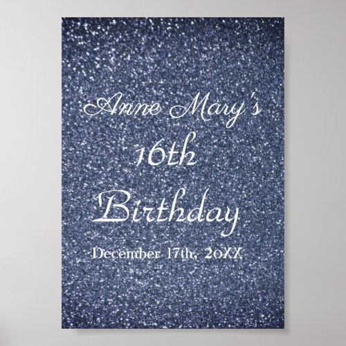 16th Birthday  Dusty Blue Glittery Sparkle Custom Poster