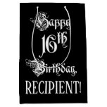 [ Thumbnail: 16th Birthday: Fancy, Elegant Script + Custom Name Gift Bag ]