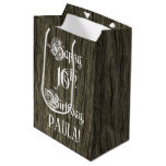 [ Thumbnail: 16th Birthday: Fancy, Faux Wood Look + Custom Name Gift Bag ]